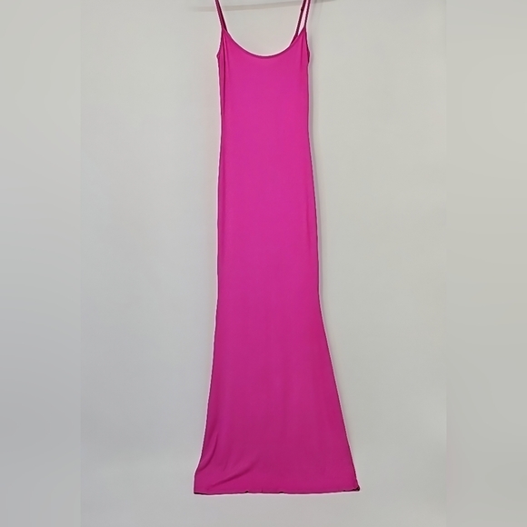 SKIMS Lounge Dress Shimmering Barbie Pink Mermaid Long Maxi Adjustable Straps - Picture 5 of 16